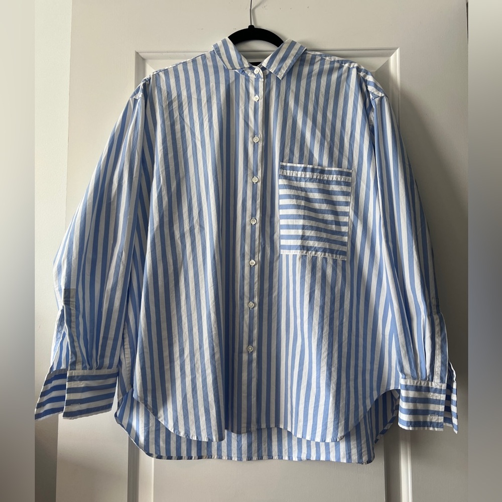 AYR Deep End Blue and White Striped Button-Down Shirt-XL - Picture 2 of 9